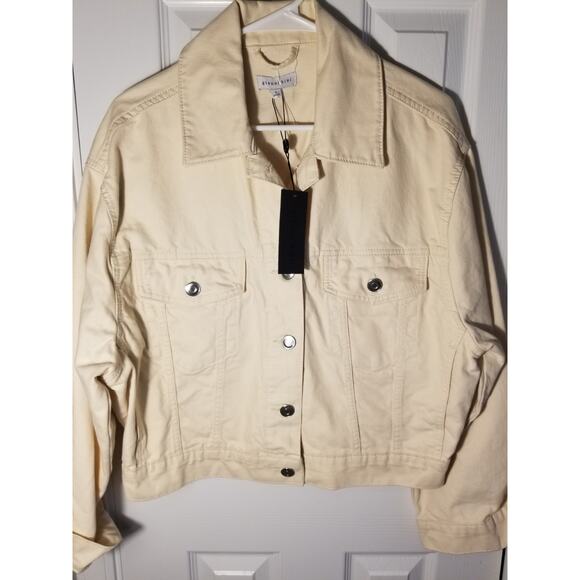 NWT Women's gianni bini Jean Jacket, Small, Cream Ivory, Trucker 100% Cotton - Picture 1 of 7